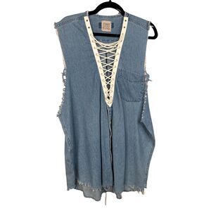 Furst Of A Kind Upcycled Denim Vest With Lace-Up Frayed Hem‎ Punk Rockabilly